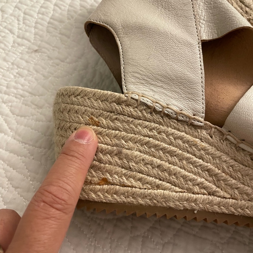 Eileen Fisher Off-White Leather Espadrille Wedge Sandal - Picture 6 of 10